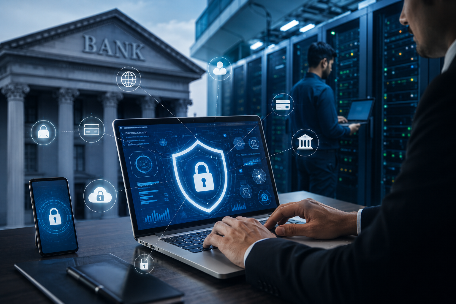 Managed IT services for banks in Kerala with cybersecurity, cloud infrastructure, secure network management, and data protection.