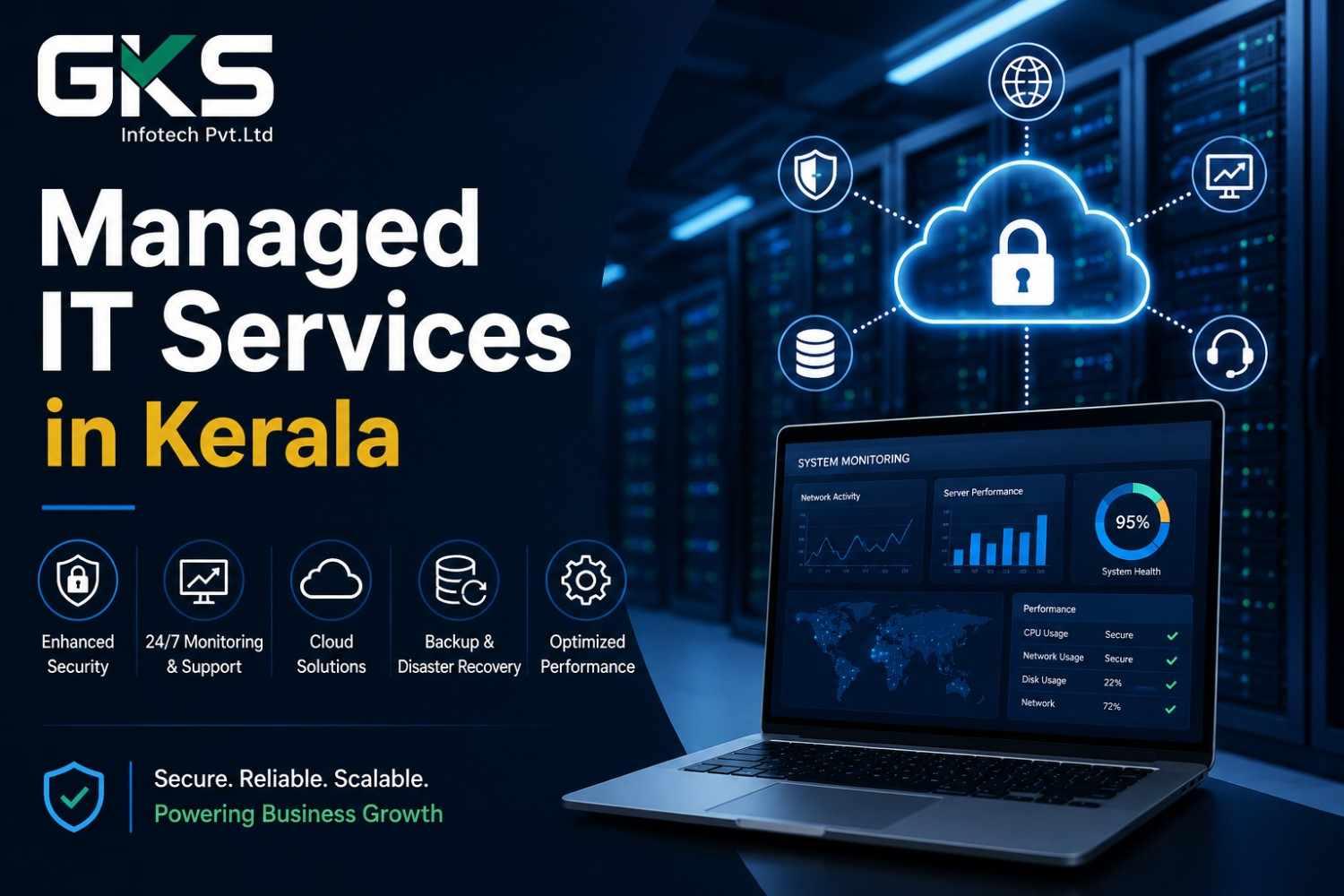 Managed IT Services in Kerala with cybersecurity, cloud consulting, and network management by GKS Infotech