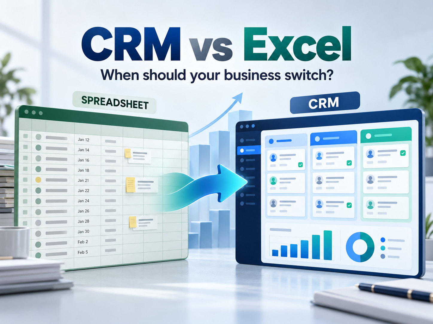 CRM vs Excel comparison showing when businesses should switch to CRM software for sales and lead management.